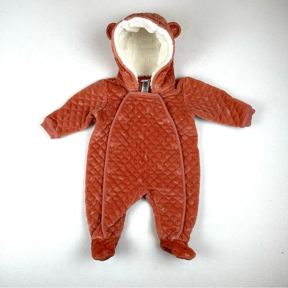 Nordstrom Baby Quilted Velour Bunting Floral Bear Ears Cozy Pink Desert Rose